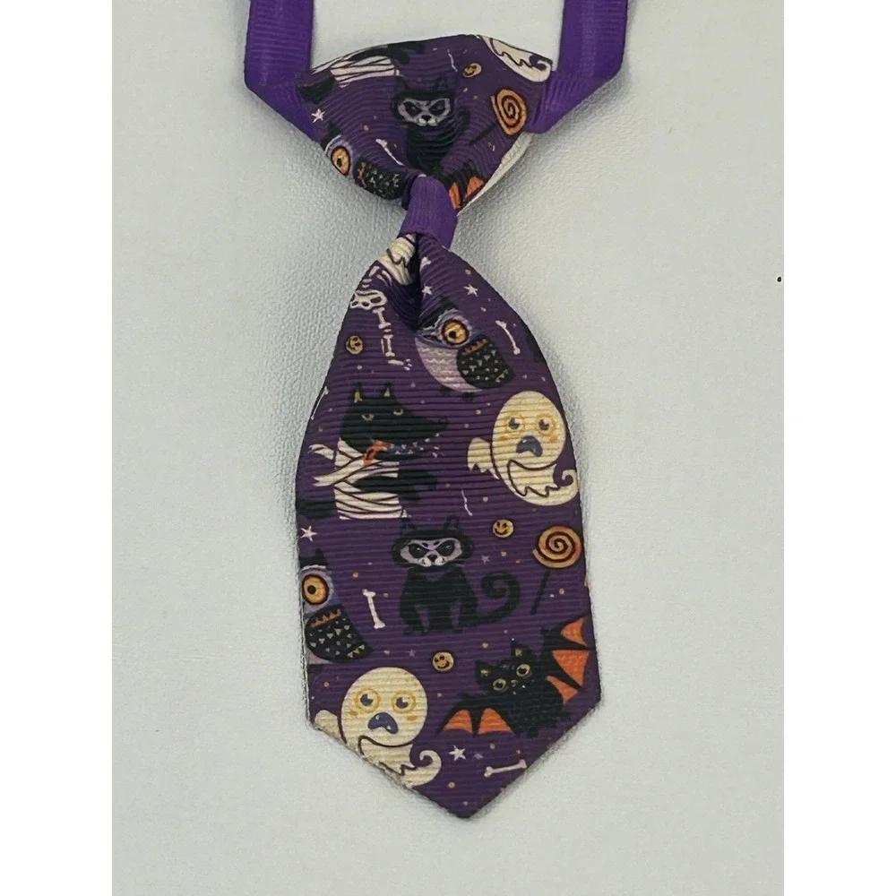 Halloween Pet Bow Tie Set Cats Dogs Adjustable Pumpkin Black Cat Ghost